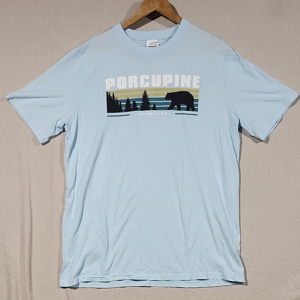 Porcupine Mountains Souvenirs Northen Light Blue Graphic T-Shirt XXL Unisex